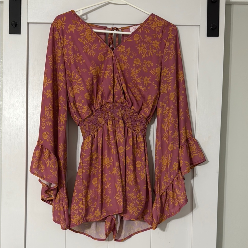 Floral Pink and Gold Women's Romper